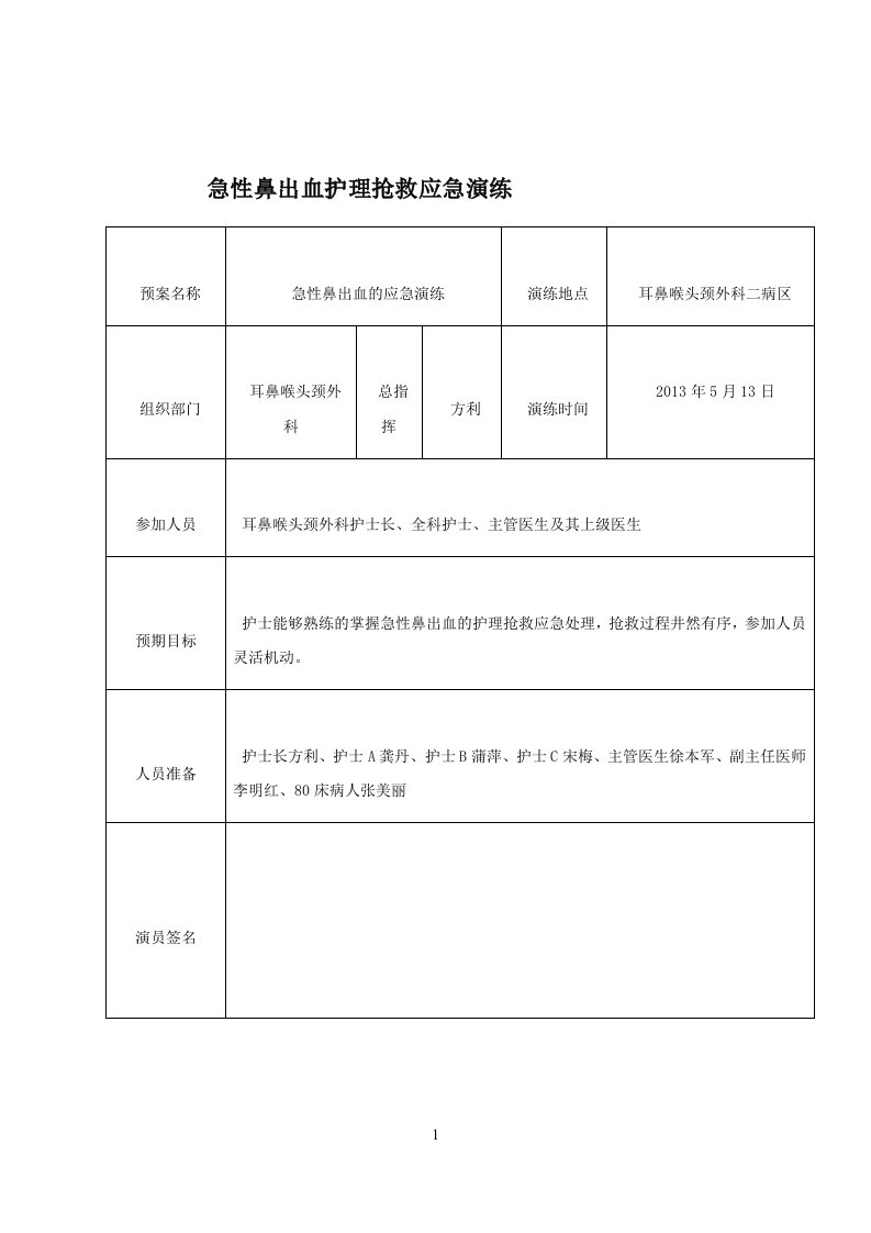 鼻出血的应急预案