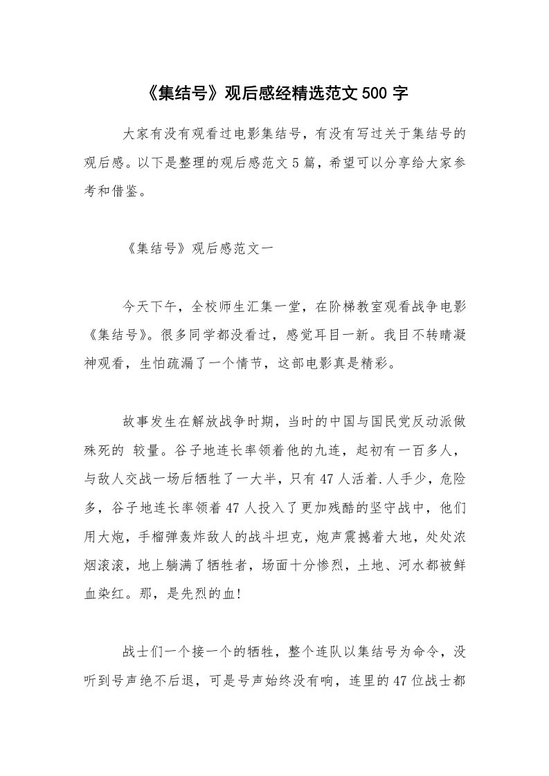 《集结号》观后感经精选范文500字