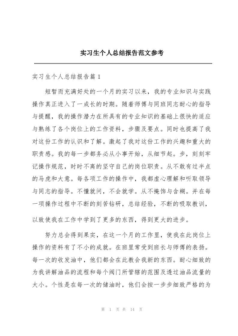 实习生个人总结报告范文参考