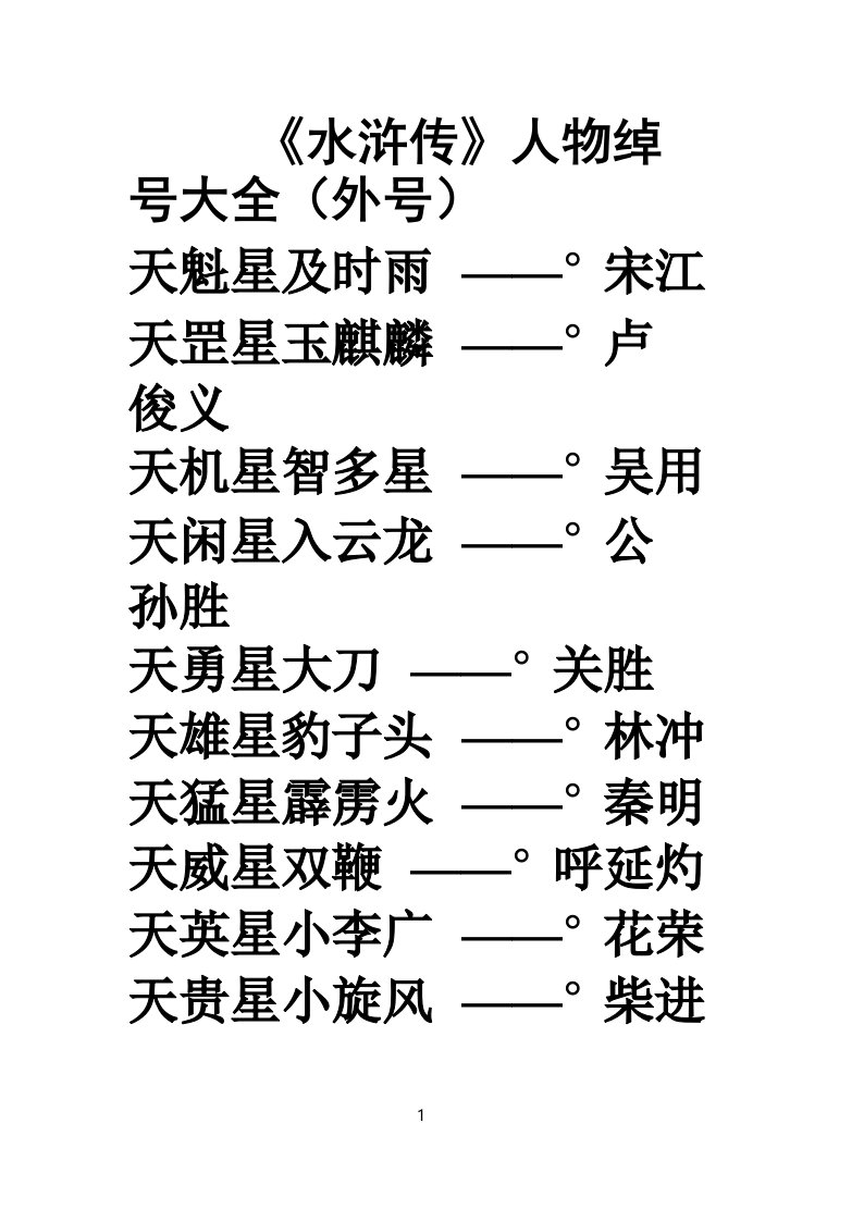 《水浒传》人物绰号大全