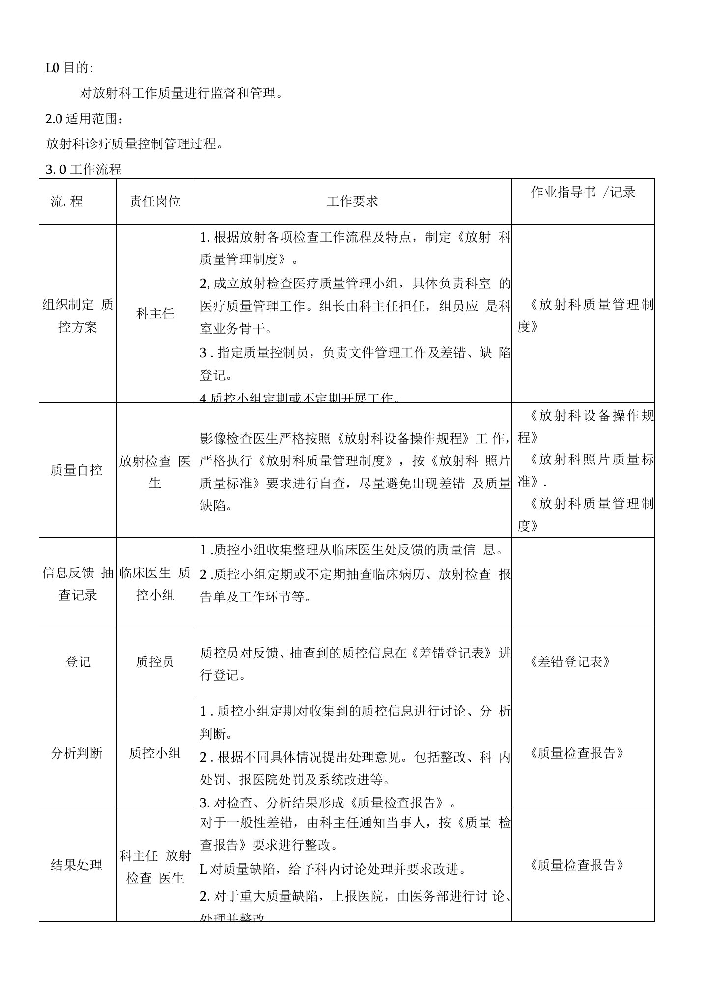 放射科检查质控流程