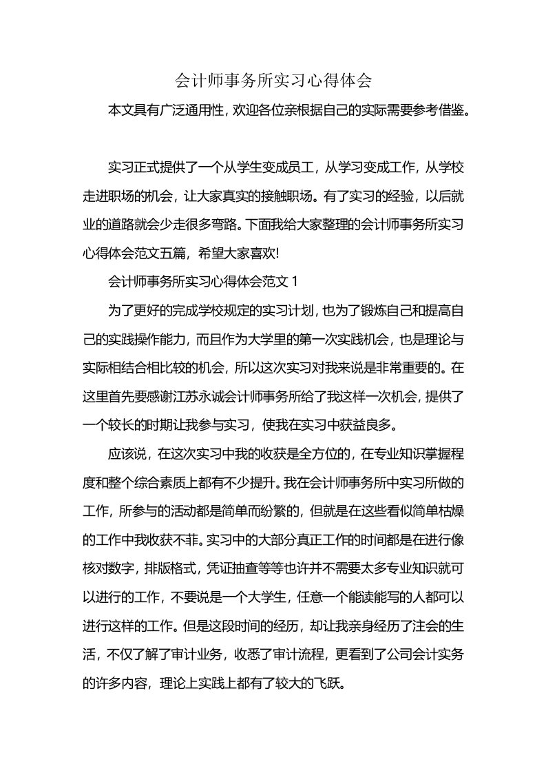 会计师事务所实习心得体会