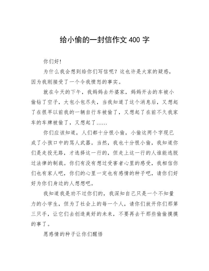 给小偷的一封信作文400字