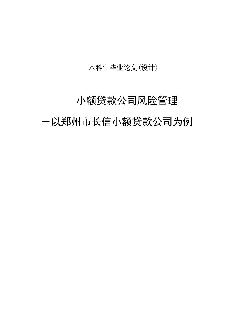 小额贷款公司风险管理与控制本科毕业