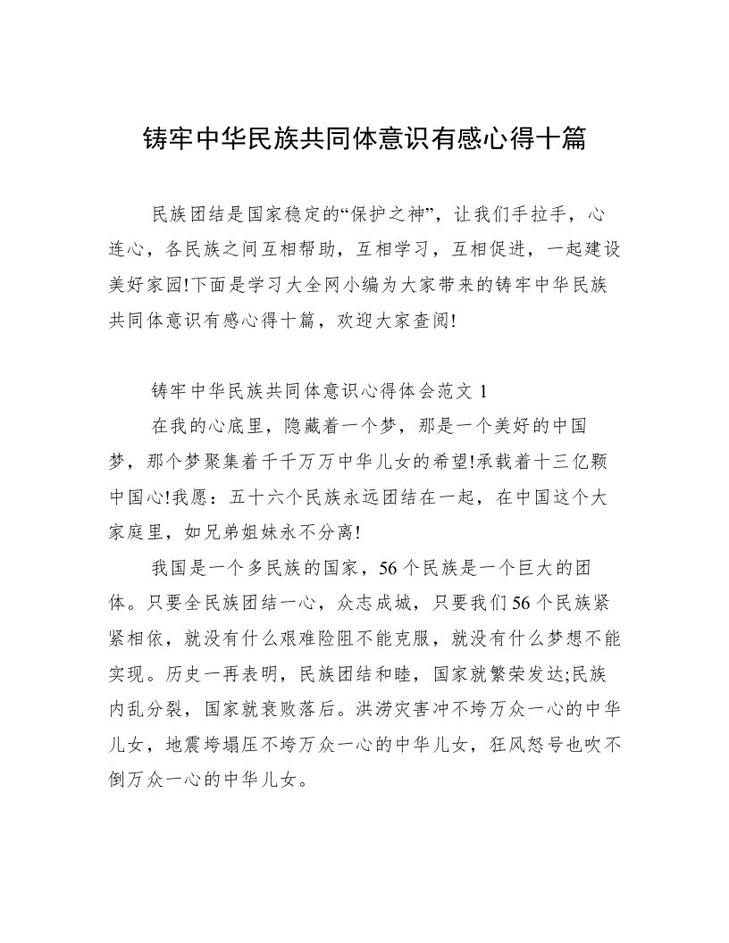 铸牢中华民族共同体意识有感心得十篇