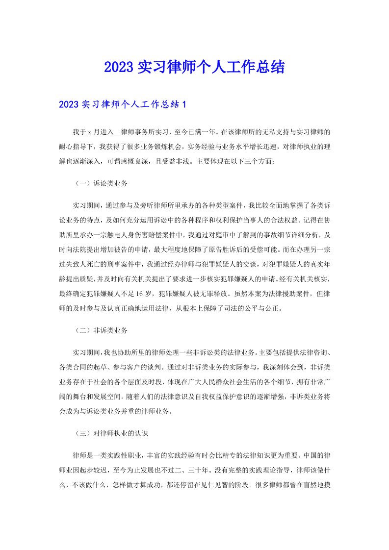 2023实习律师个人工作总结