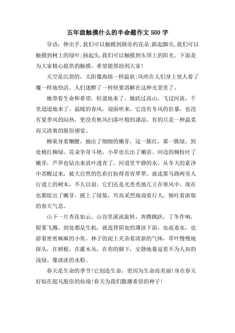 五年级触摸什么的半命题作文500字