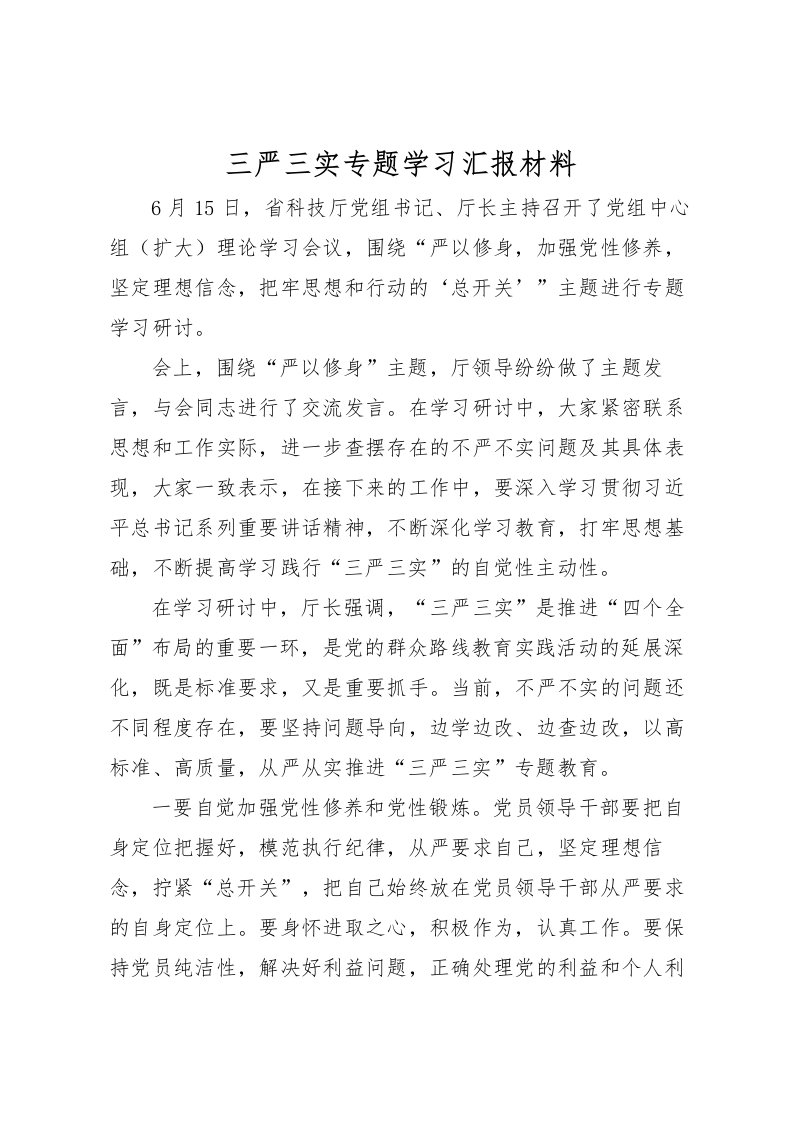 2022三严三实专题学习汇报材料