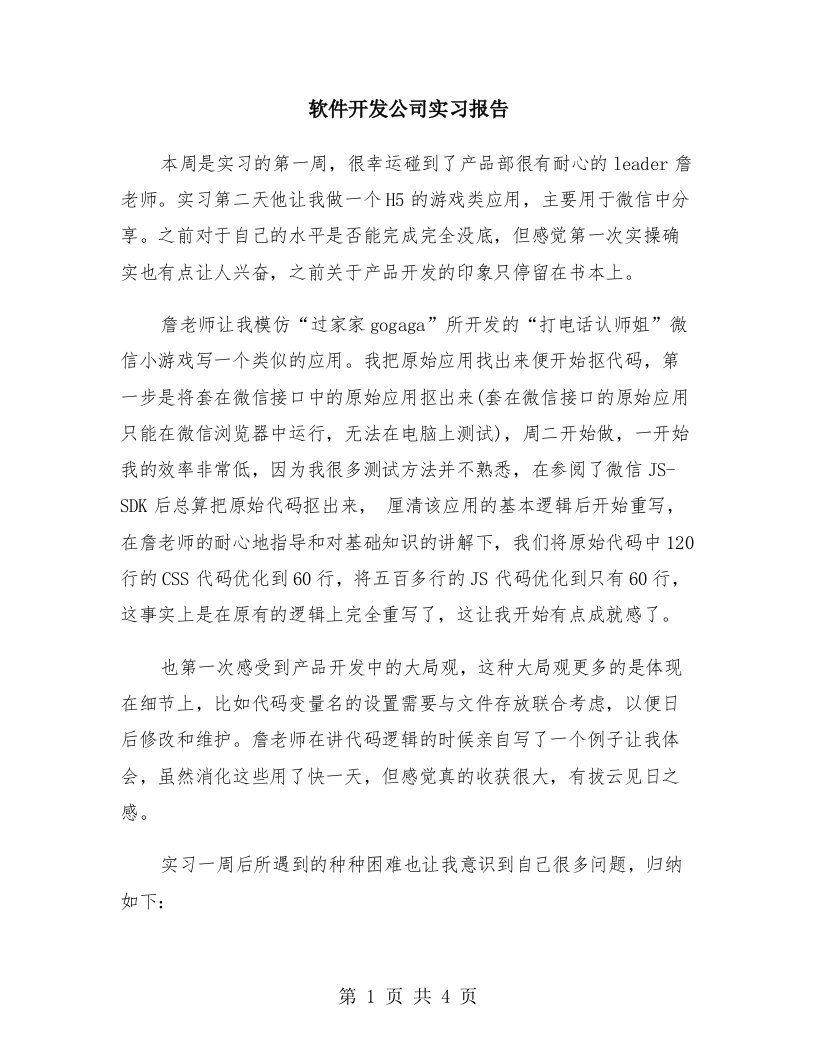 软件开发公司实习报告