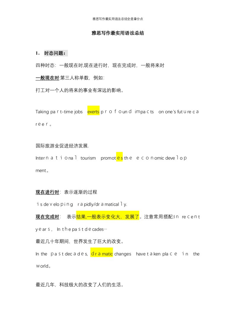 雅思写作最实用语法总结全是拿分点