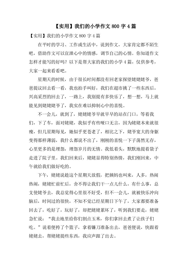 我们的小学作文800字4篇