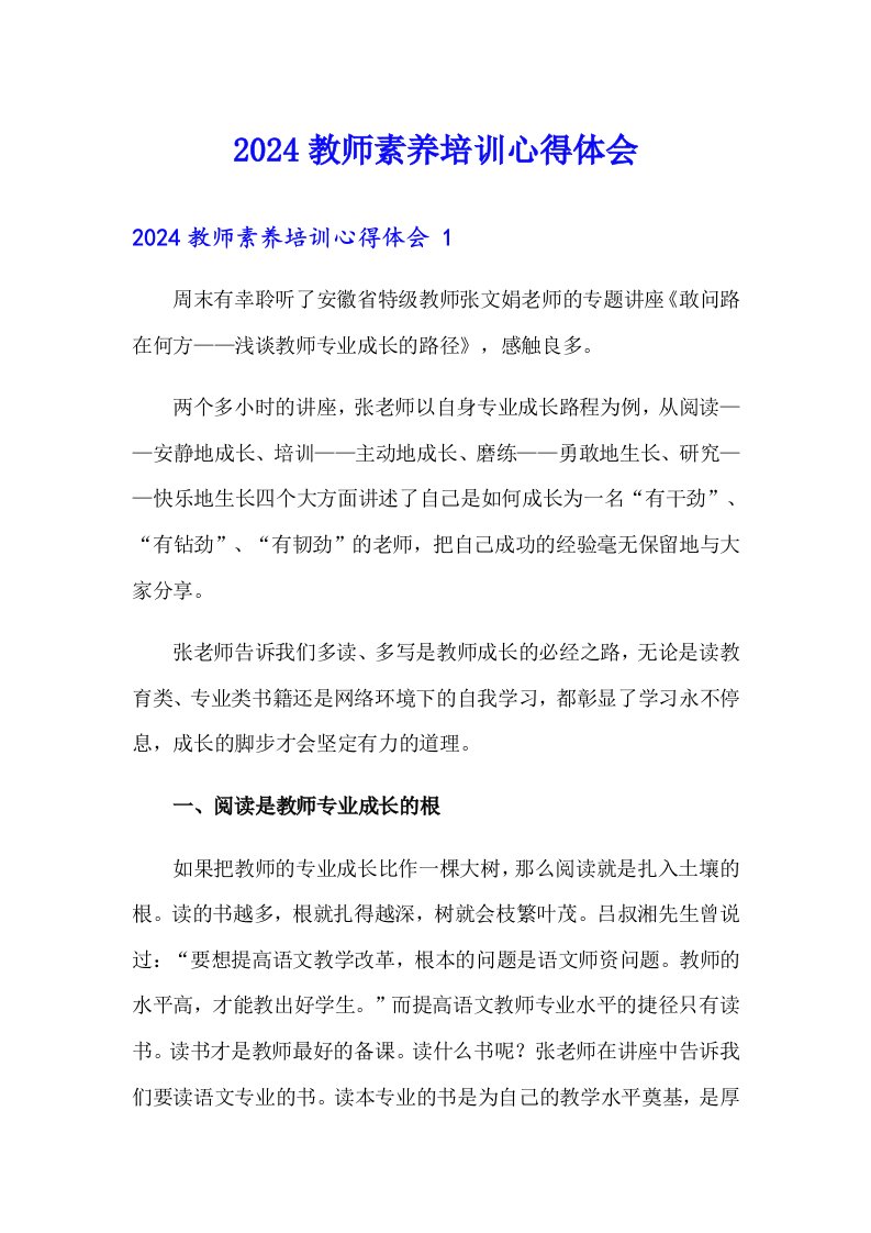 2024教师素养培训心得体会