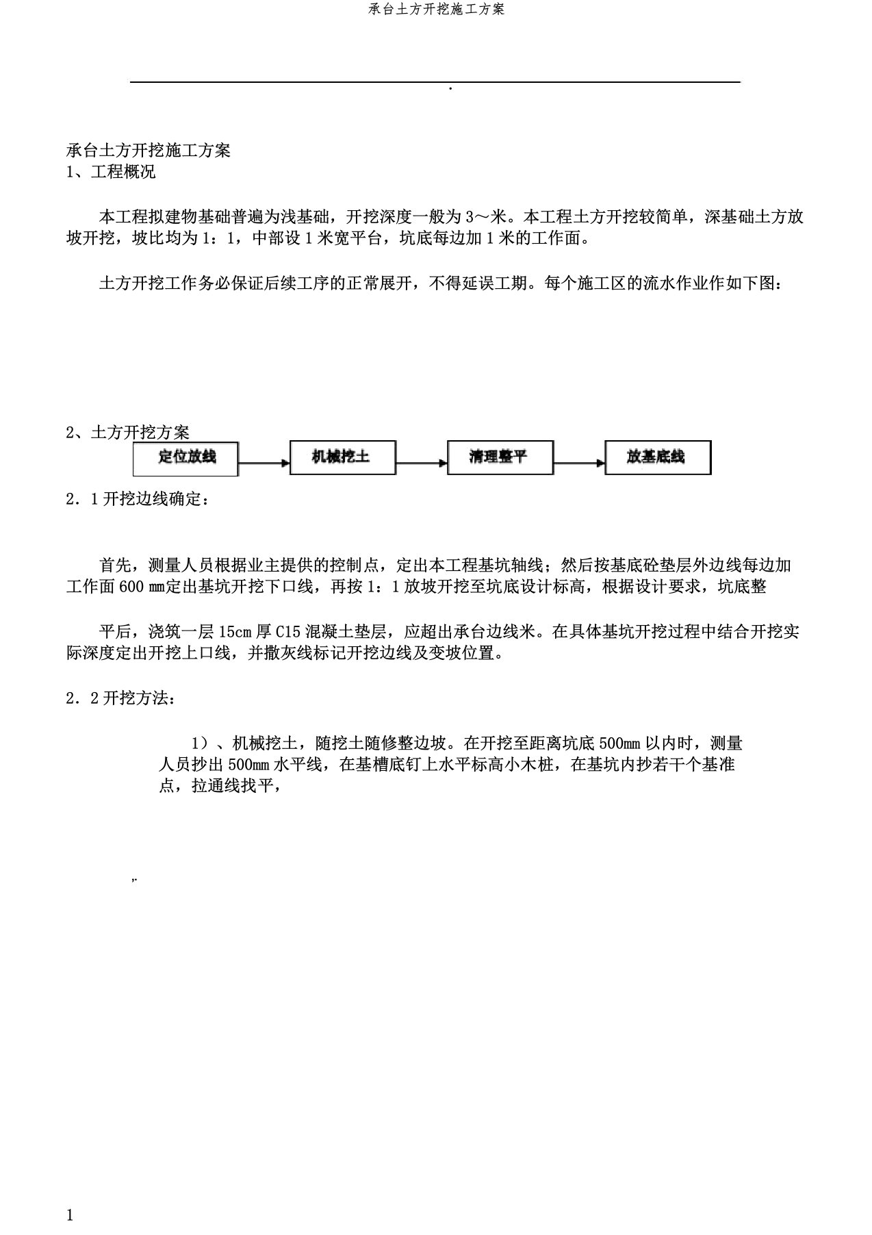 承台土方开挖施工方案