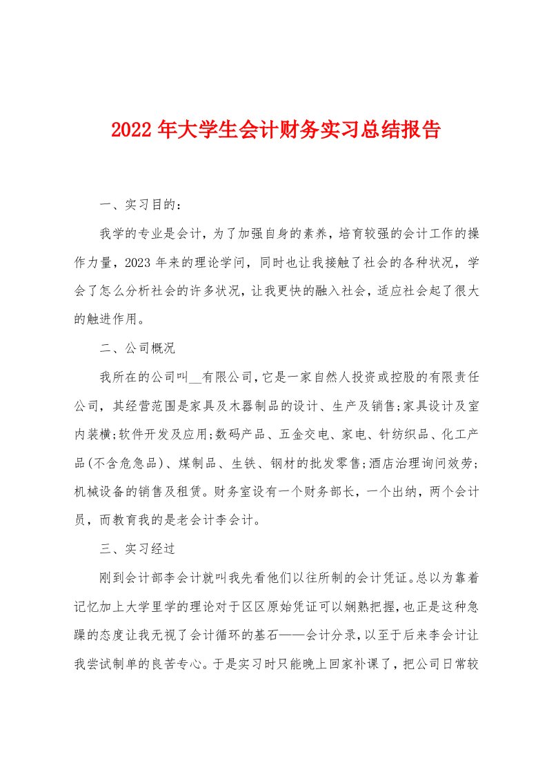 2023年大学生会计财务实习总结报告