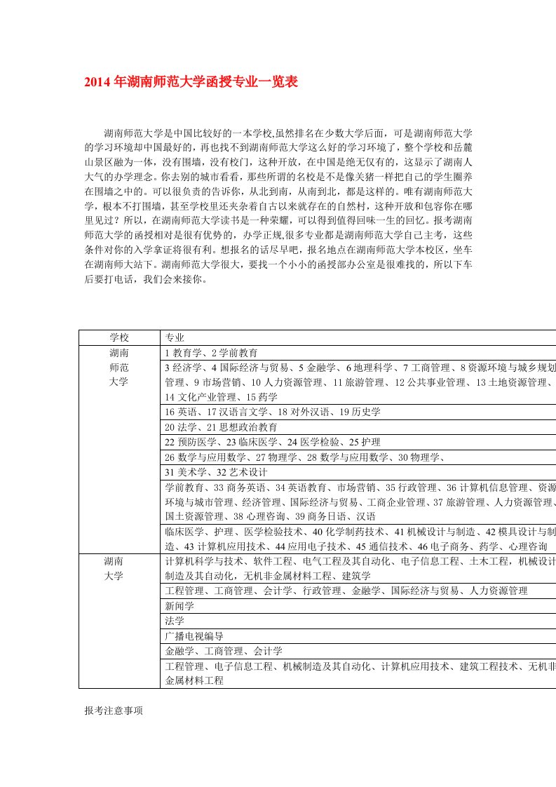 [湖南师范大学2014年函授招生简章