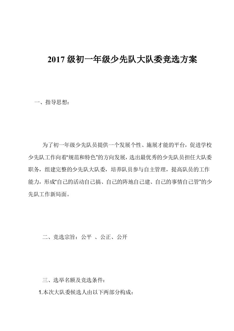 2017级初一年级少先队大队委竞选方案