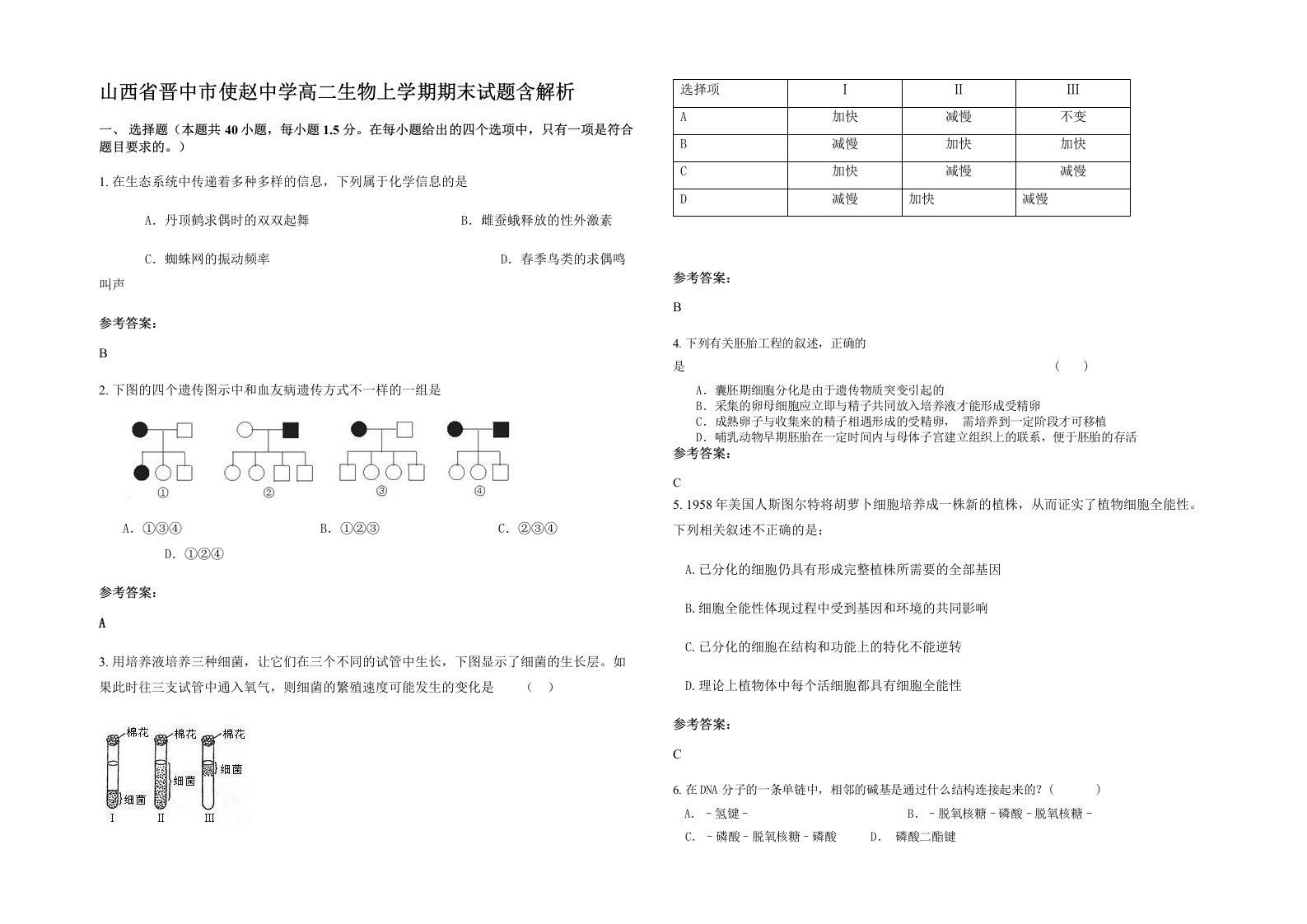 山西省晋中市使赵中学高二生物上学期期末试题含解析