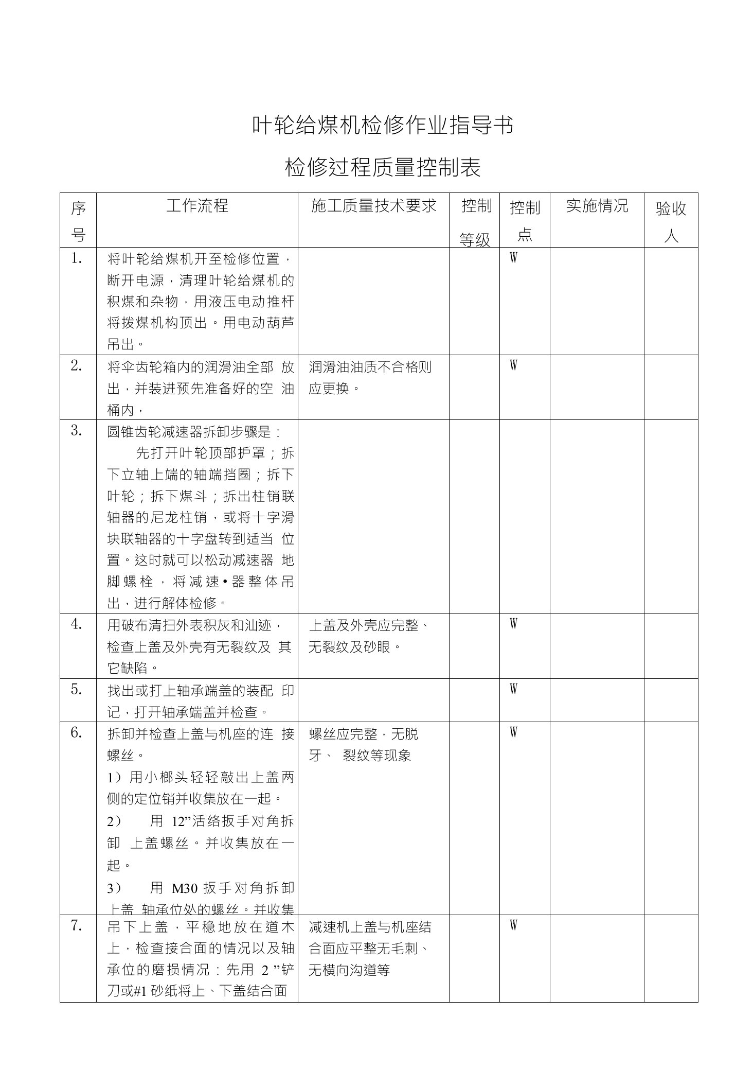 叶轮给煤机检修作业指导书