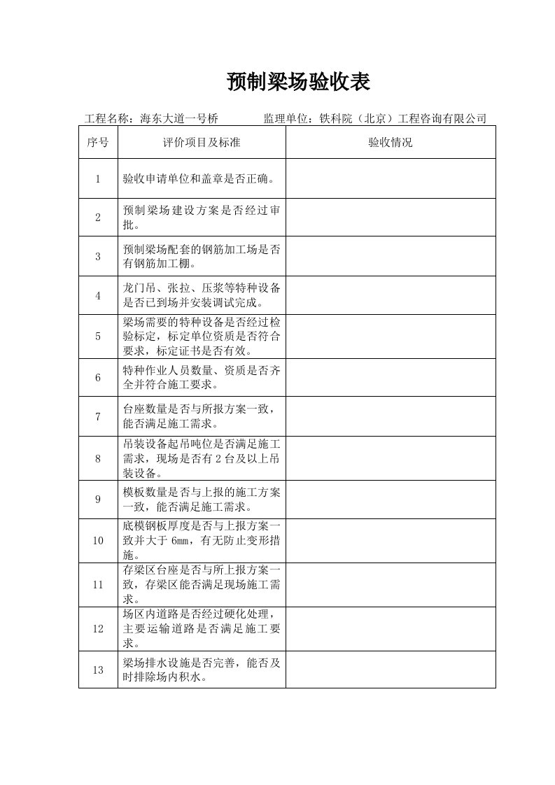 预制梁场验收表