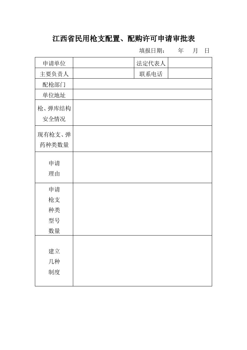 江西民用枪支配置、配购许可申请审批表