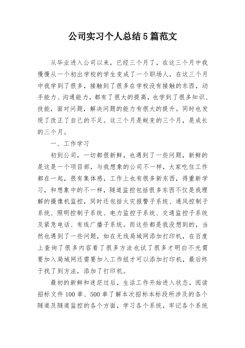 公司实习个人总结5篇范文