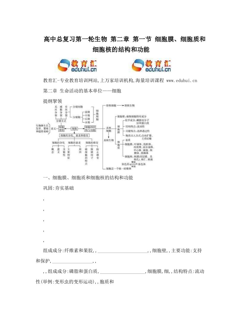 高中总复习第一轮生物+第二章+第一节+细胞膜、细胞质和细胞核的结构和功能