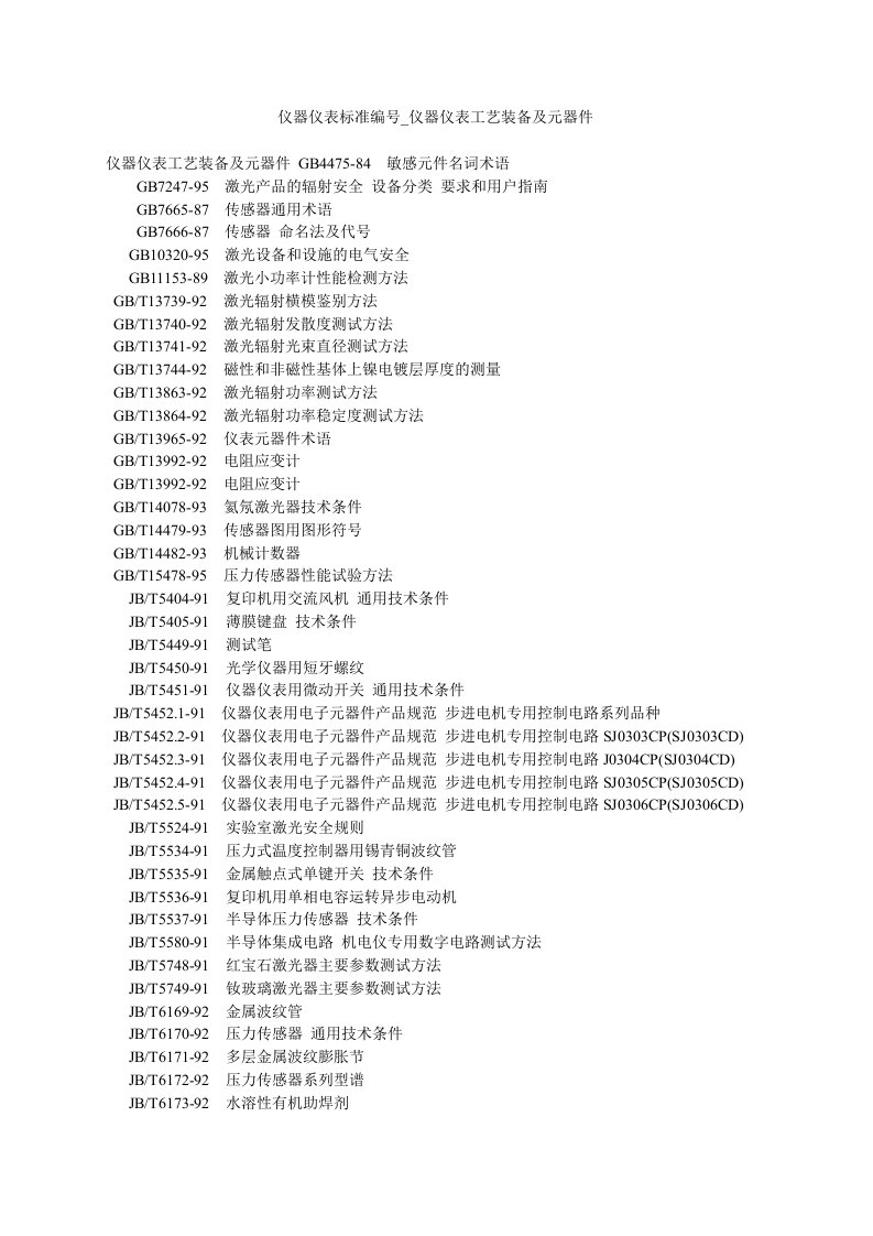 生产管理--仪器仪表标准编号仪器仪表工艺装备及元器件