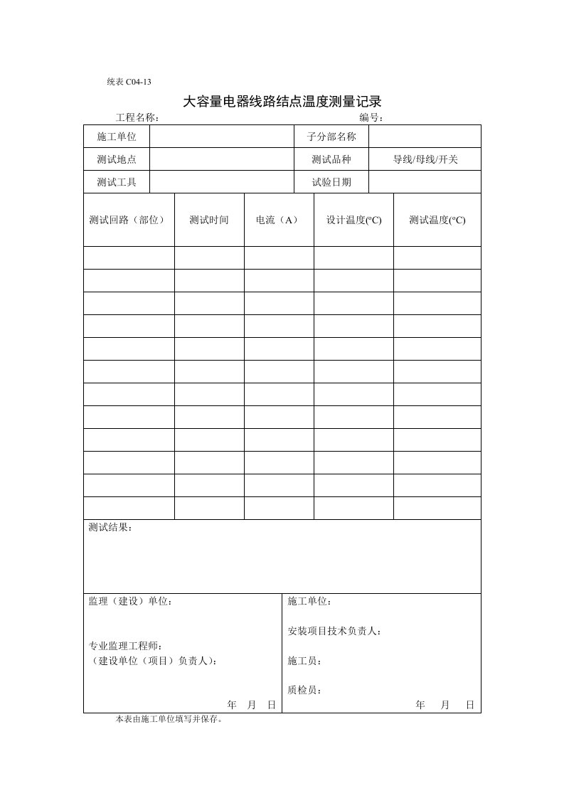 大容量电器线路结点温度册测量记录