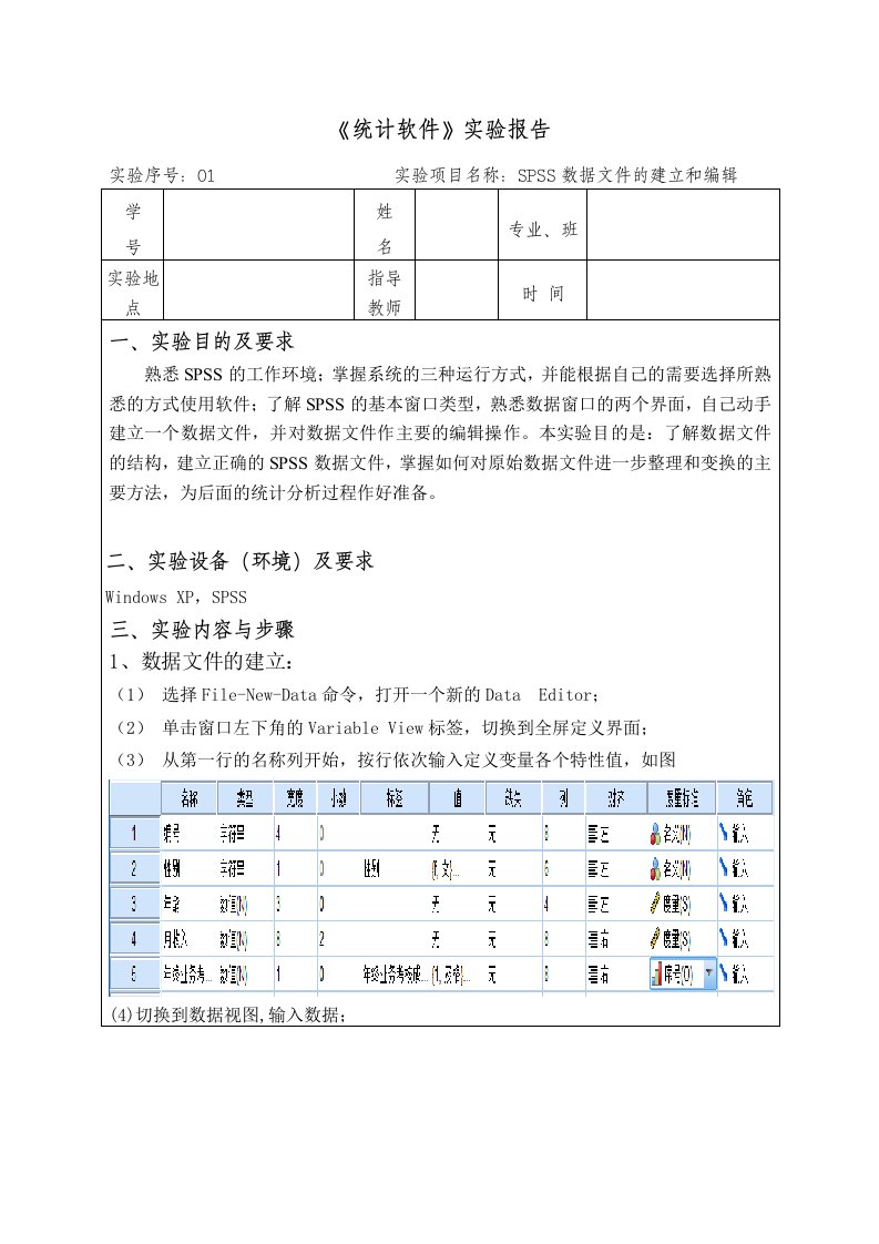 SPSS数据文件的建立和编辑の实验报告