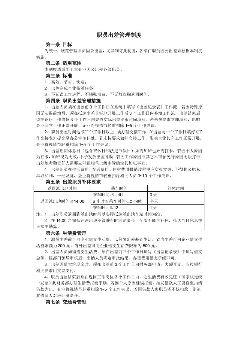 2021年员工出差管理制度