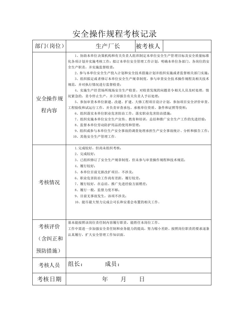 9.安全操作规程考核记录