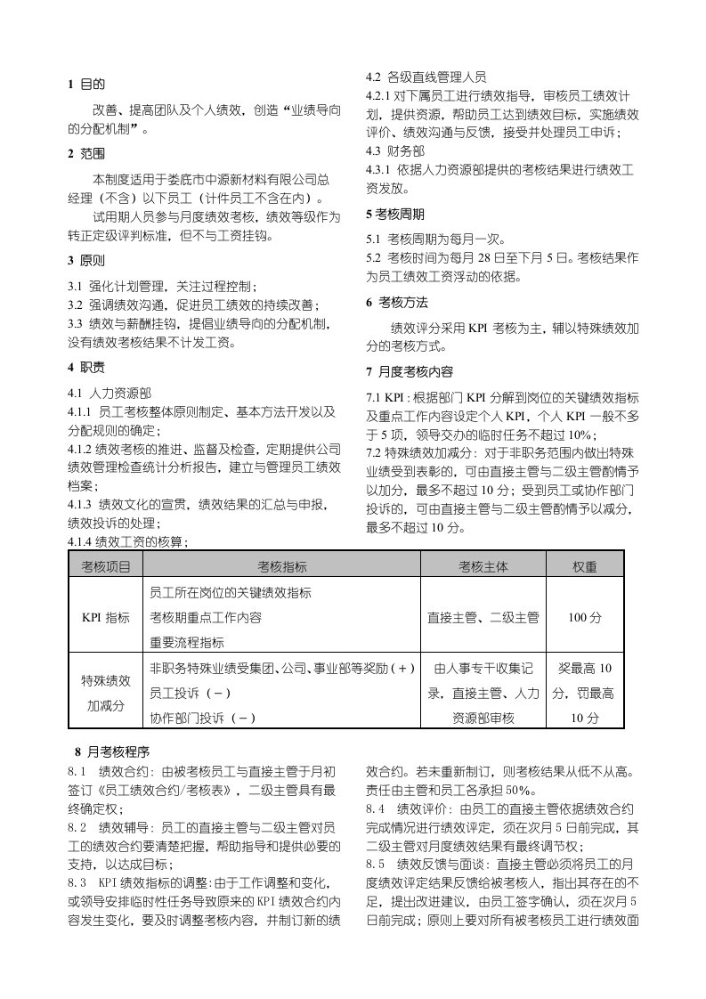 员工月度绩效考核制度