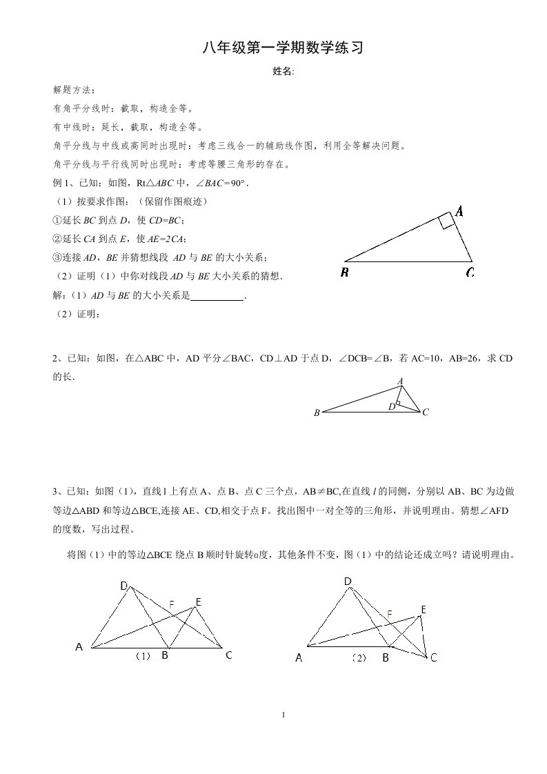 人教版八年级第一学期数学练习1