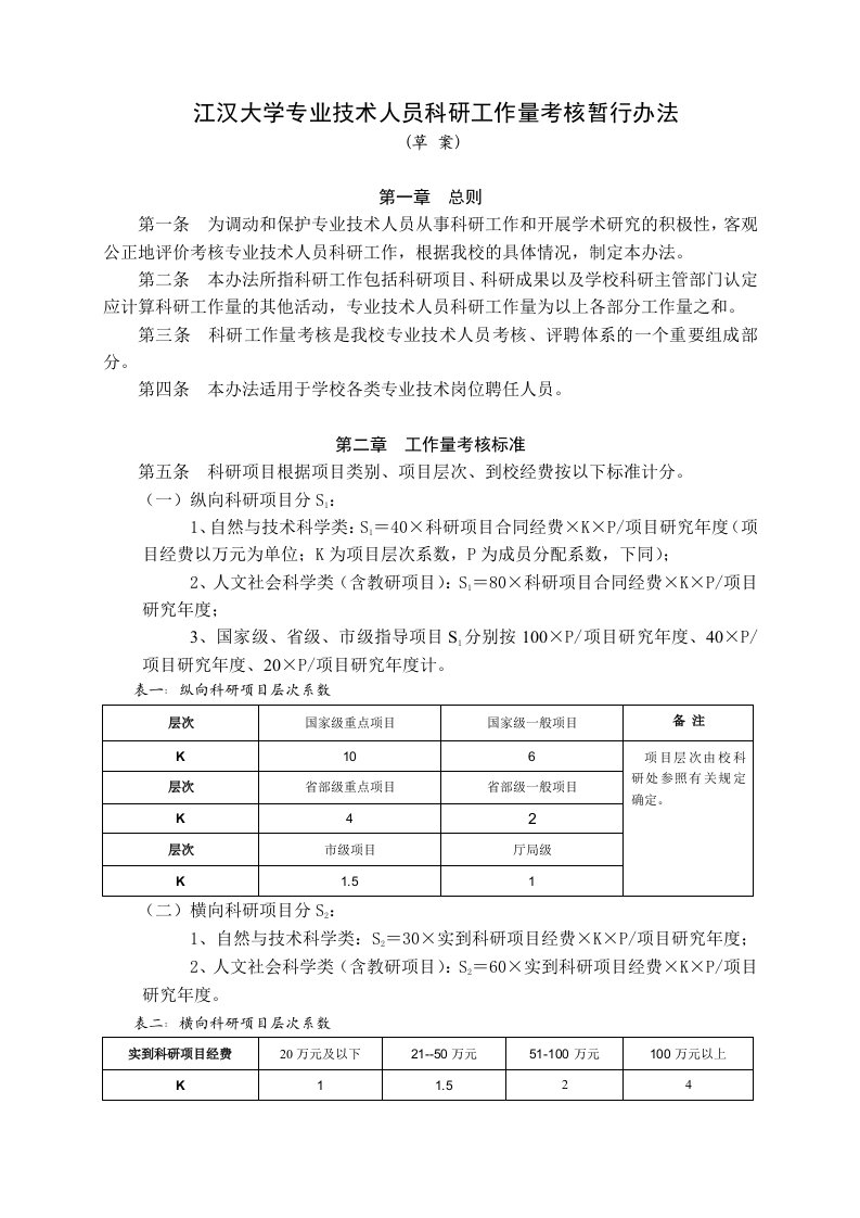 绩效考核-江汉大学科研工作量考核办法