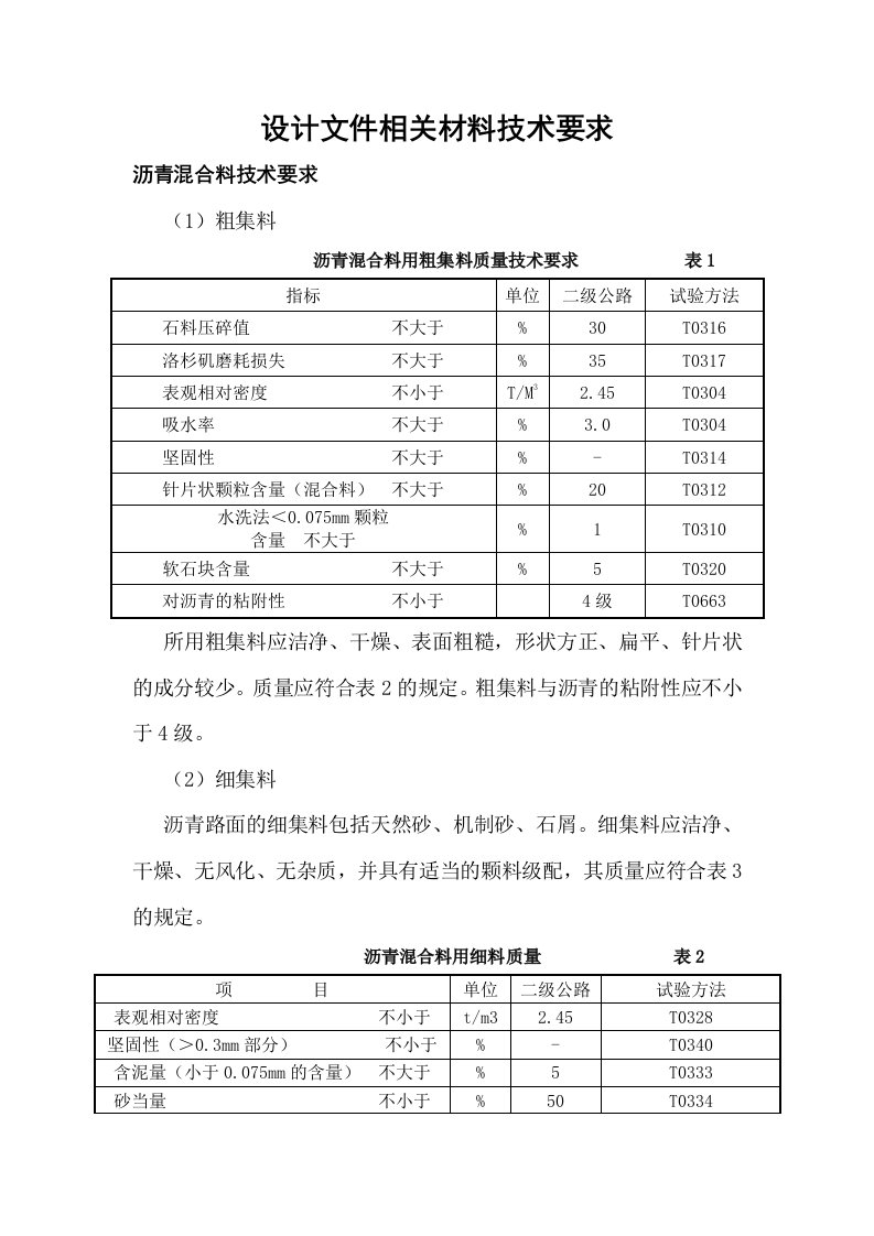 沥青混合料技术要求(设计)