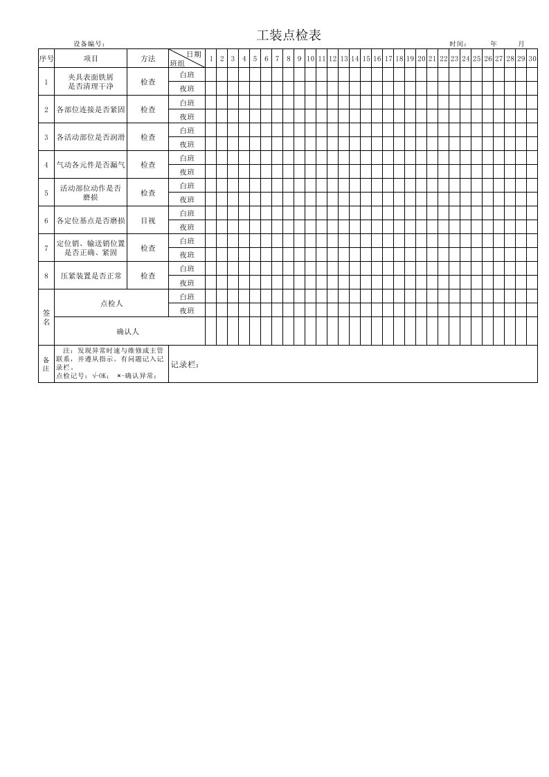 工装点检表