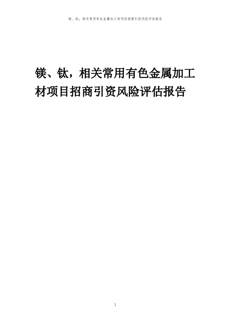 镁、钛，相关常用有色金属加工材项目招商引资风险评估报告