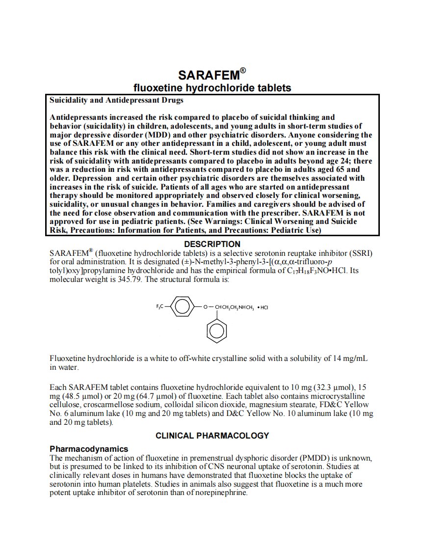 盐酸氟西汀片说明书(美国-FDA-英文)