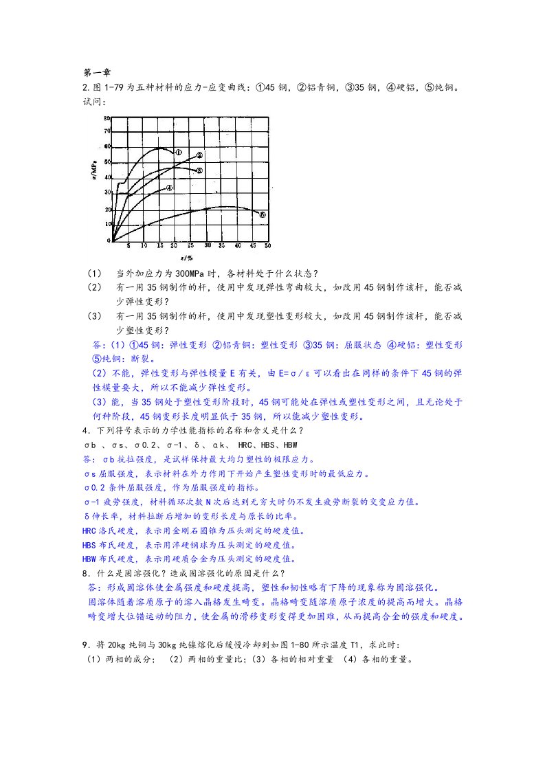 工程材料与成形技术基础课后部分习题与答案