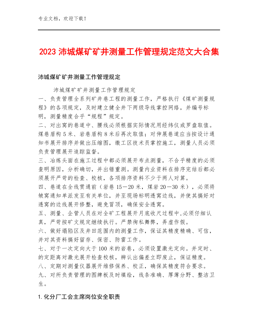 2023沛城煤矿矿井测量工作管理规定范文大合集