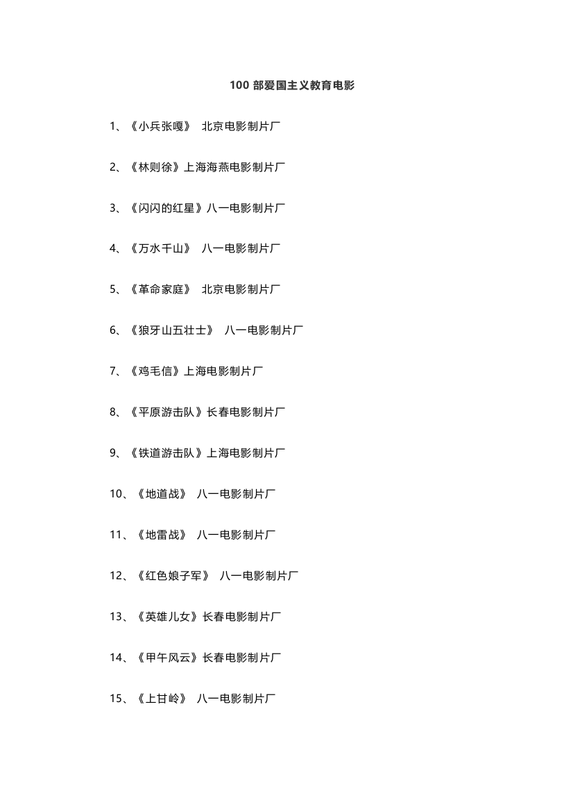 100部爱国主义教育影片