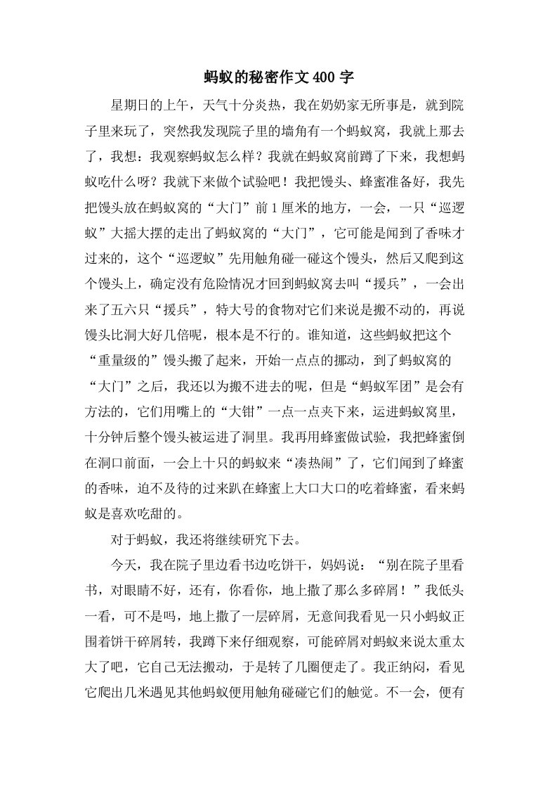 蚂蚁的秘密作文400字