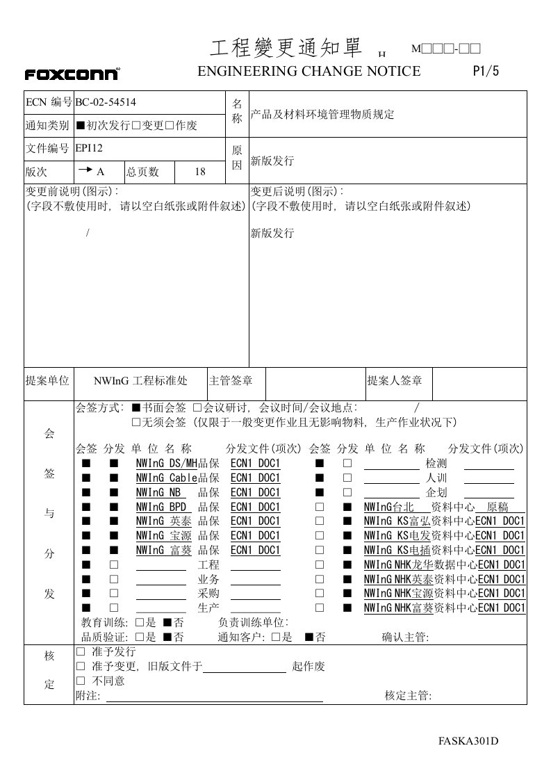 ECN通知单(产品及材料)