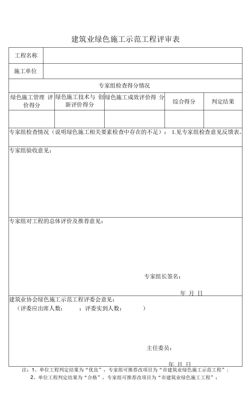 建筑业绿色施工示范工程评审表