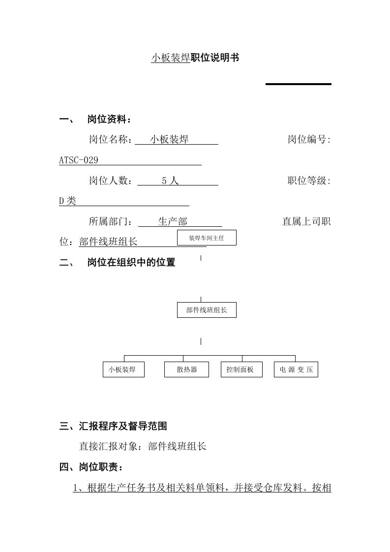 小板装焊职位说明书