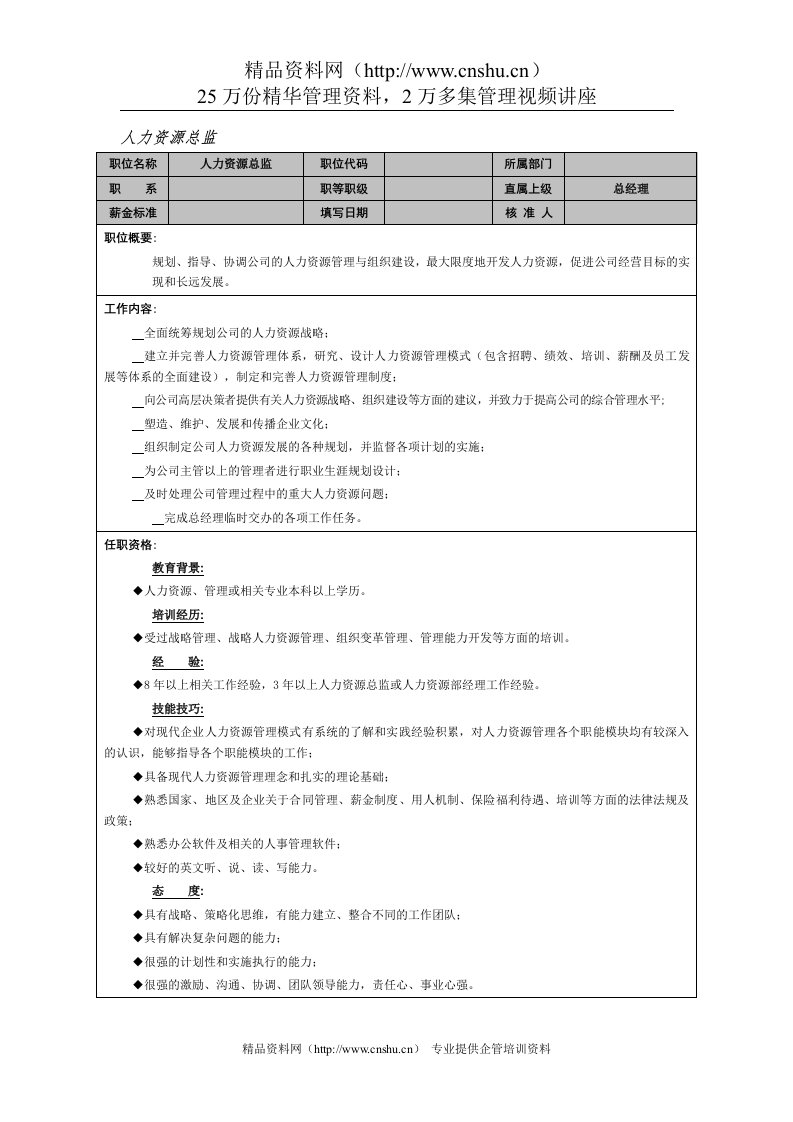 人力资源总监岗位说明书(1)