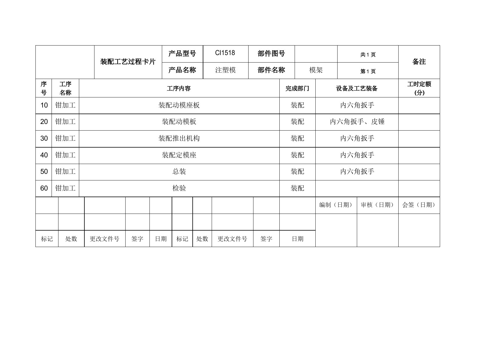 装配工艺过程卡和工序卡