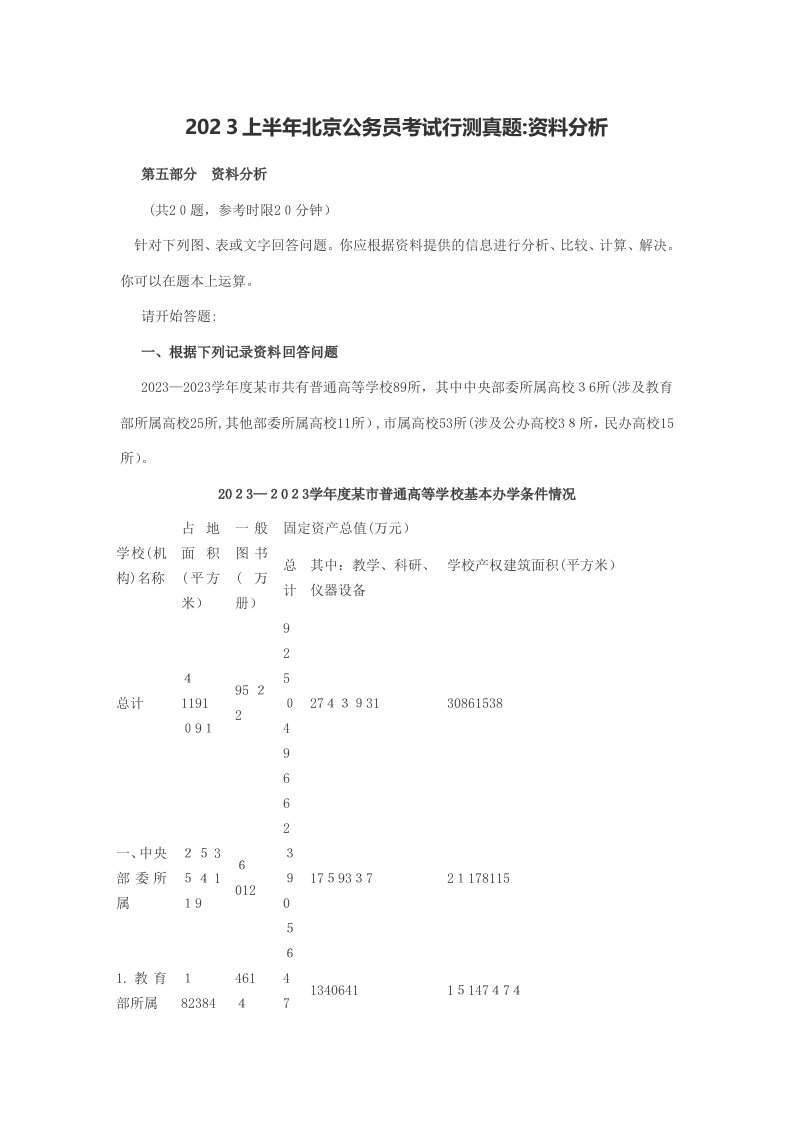 2023年上半年北京公务员考试行测真题资料分析