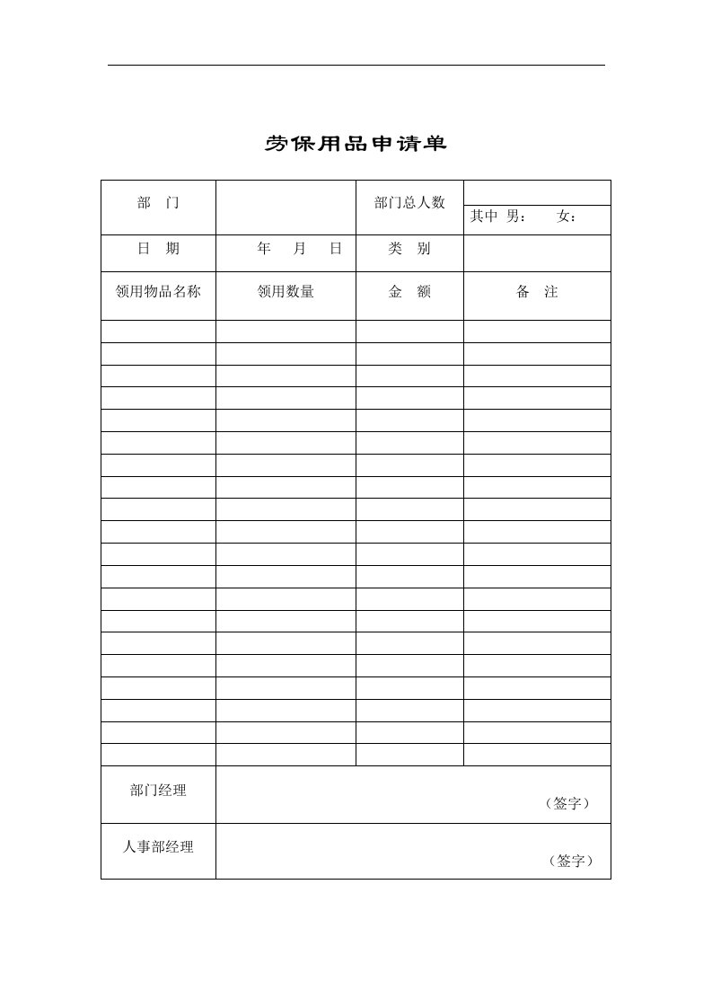 【管理精品】劳保用品申请单(1)