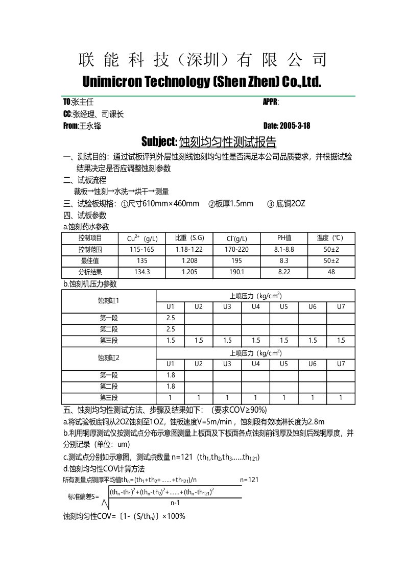 PCB蚀刻均匀性测试报告